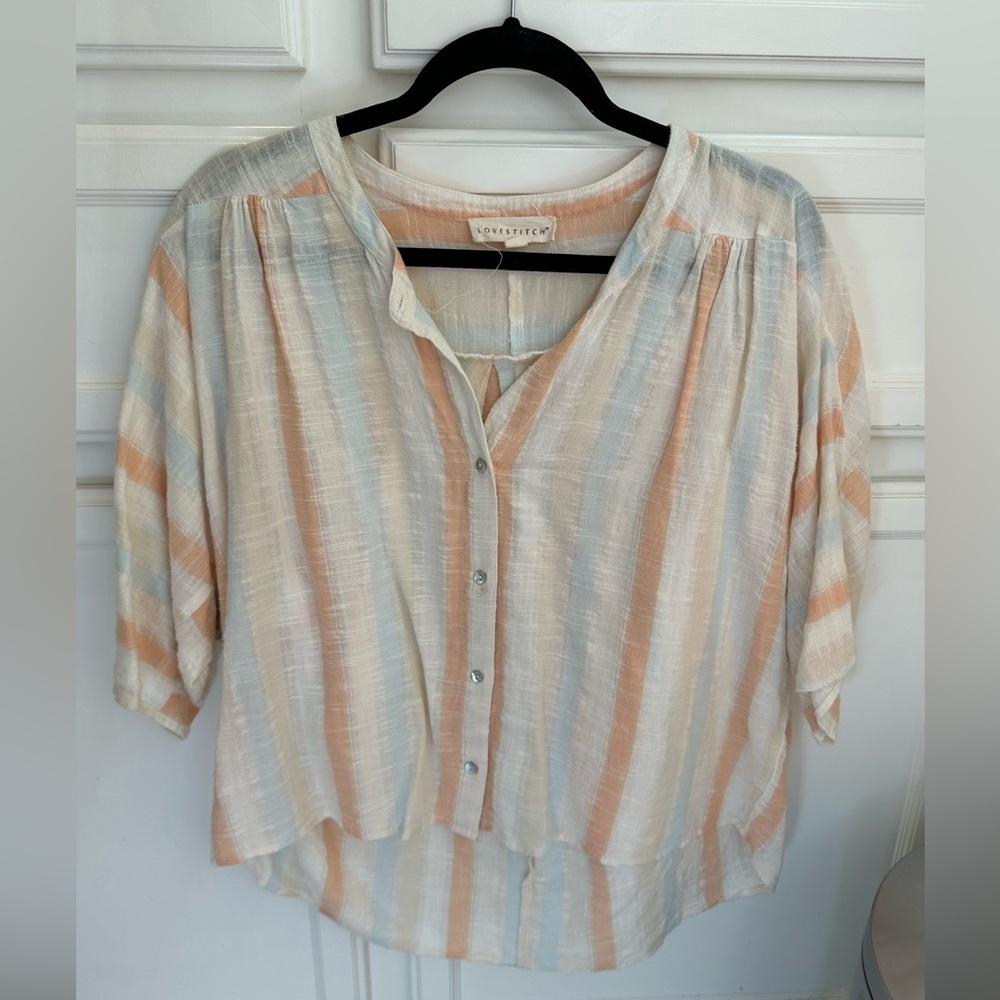 PASTEL STRIPES LINEN BLOUSE